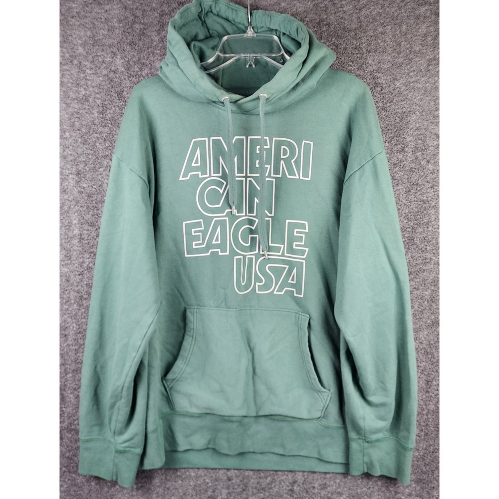 American Eagle Hoodie Mens XL American Eagle USA Green Graphic Pullover EUC